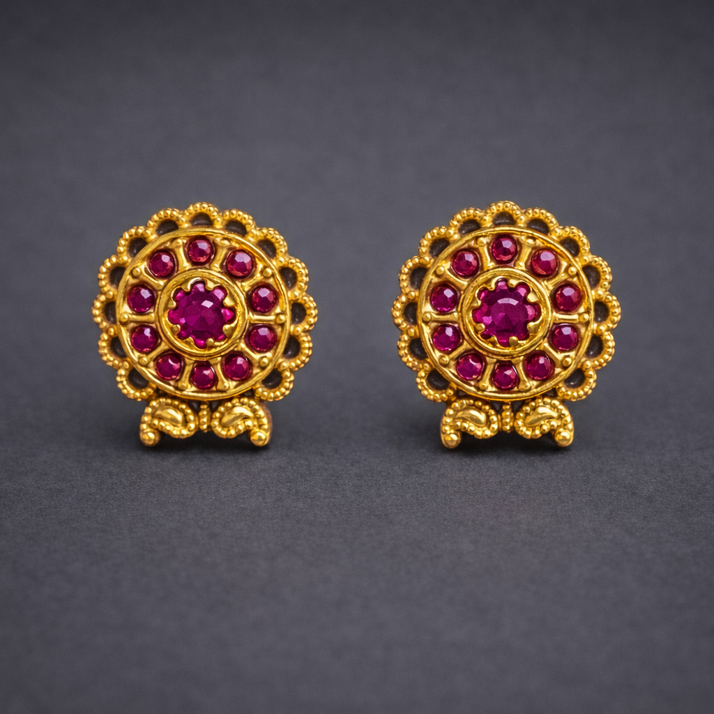 Traditional Ruby Floral Stud Earrings