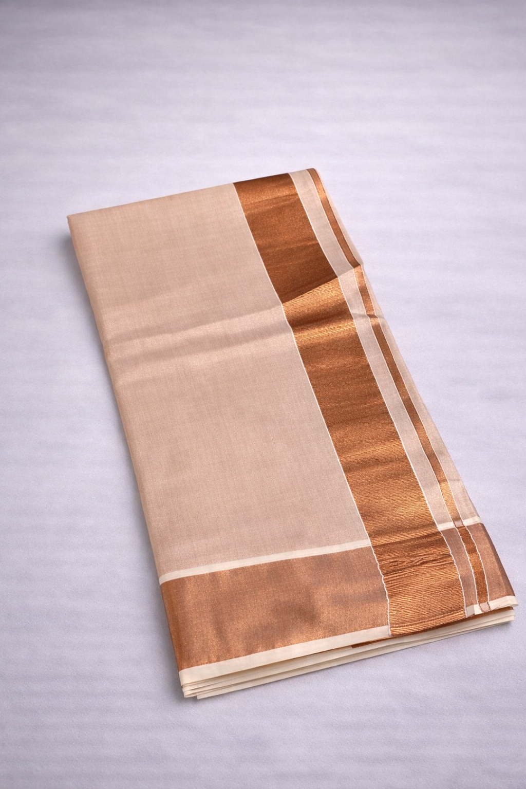 Elegant Pastel Peach Semi Tissue Silk Saree with Copper Zari Border