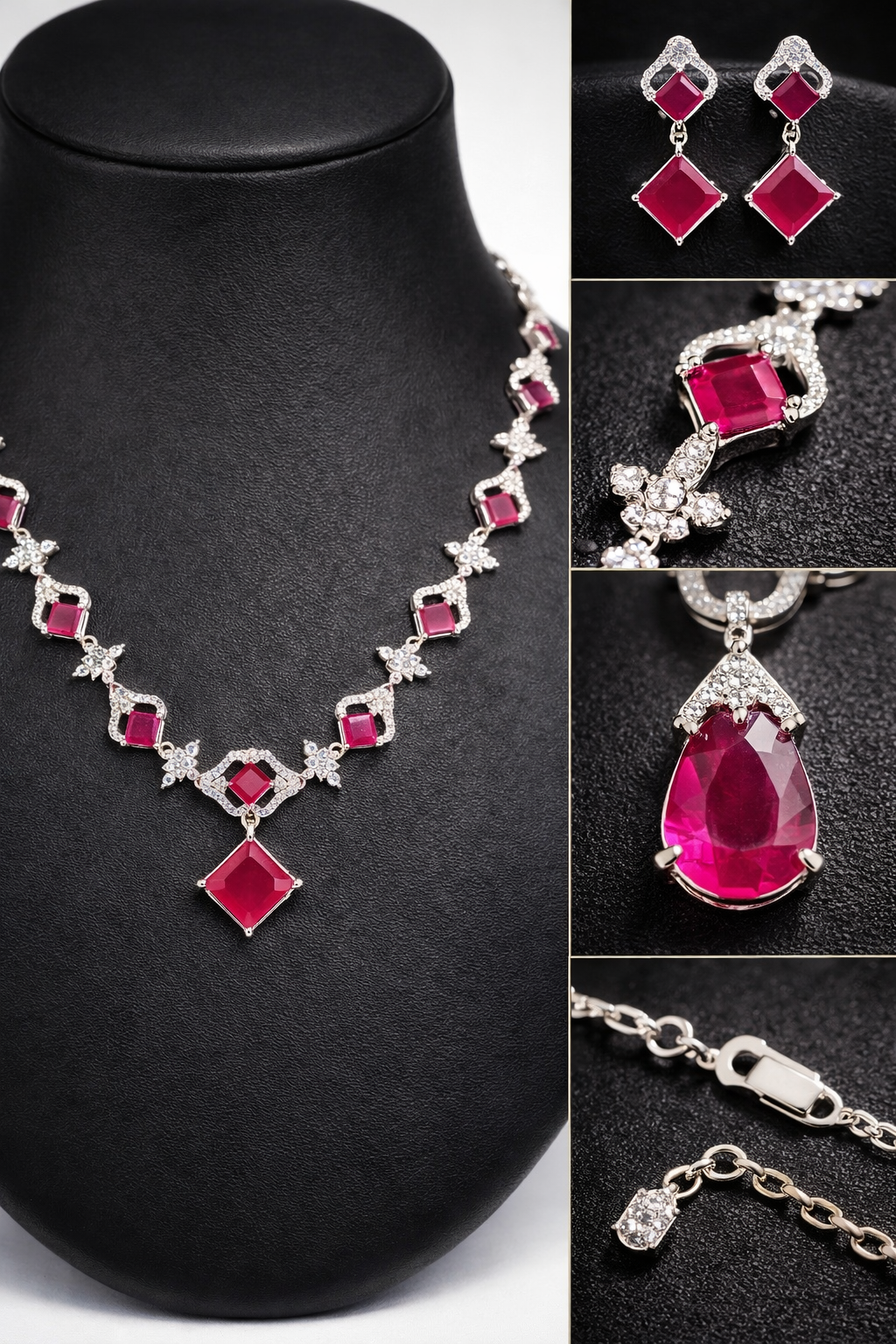 Ruby Glow Diamond-Style Necklace