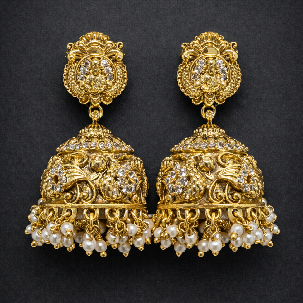 Antique Lakshmi Pearl Jhumka