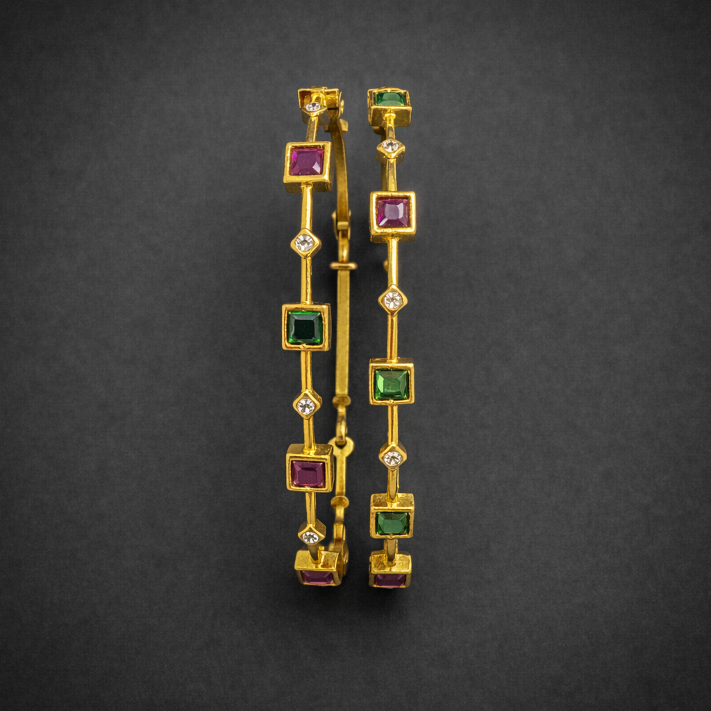 Multicolor Stone Geometric Bangles