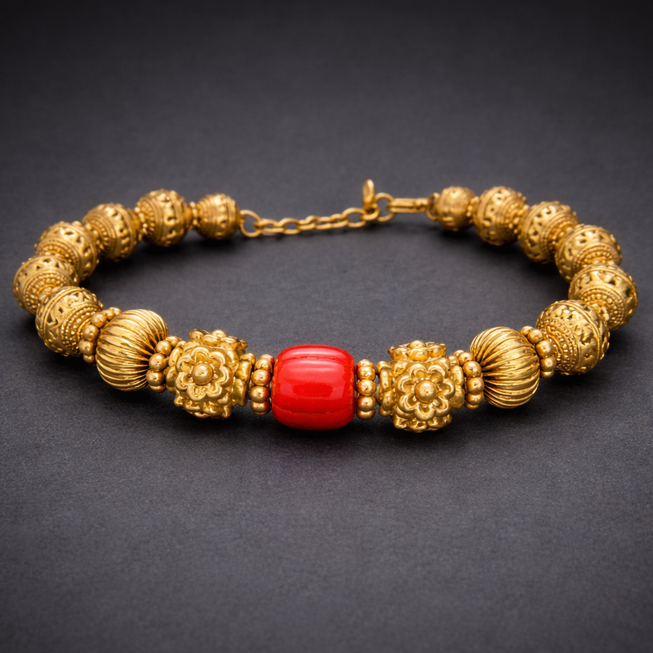 Antique Gold Beaded Statement Bracelet