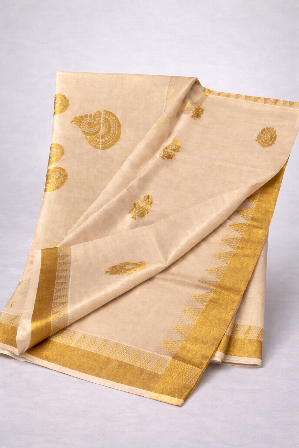Classic Ivory Tissue Silk Saree with Rich Gold Zari Weaving