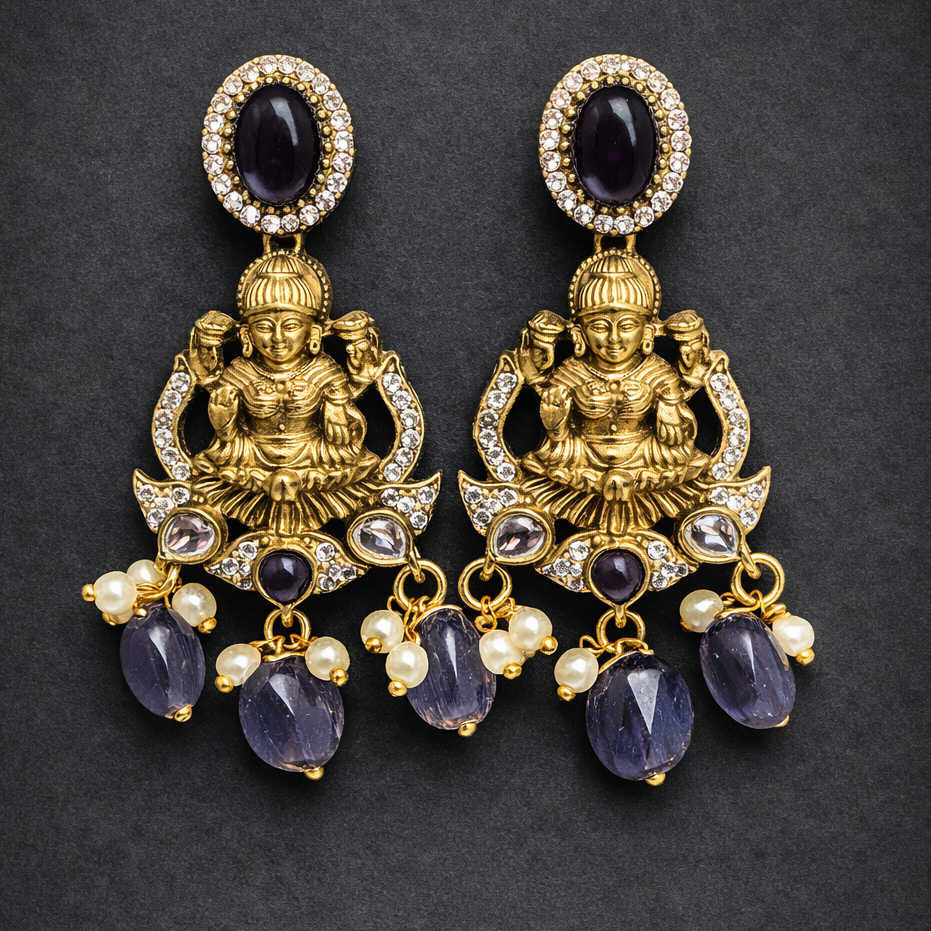 Amethyst Pearl Temple Earrings