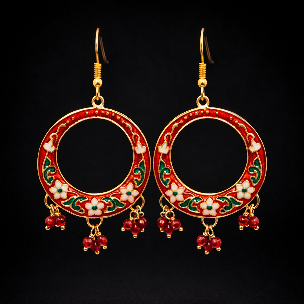 Ethnic Enamel Hoop Dangle Earrings