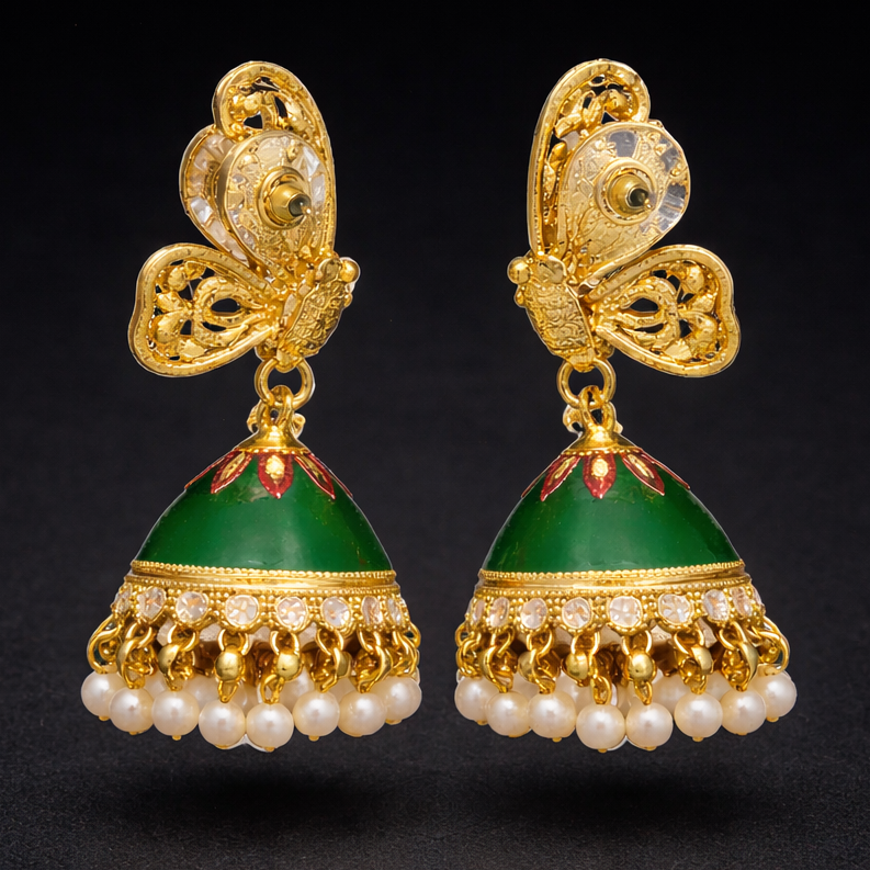 Green Flutter Pearl Jhumkas
