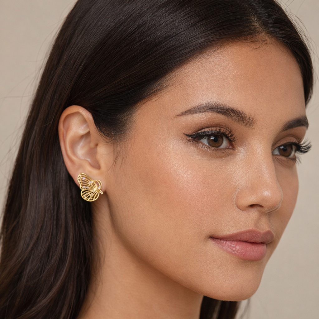 Golden Flutter Butterfly Stud