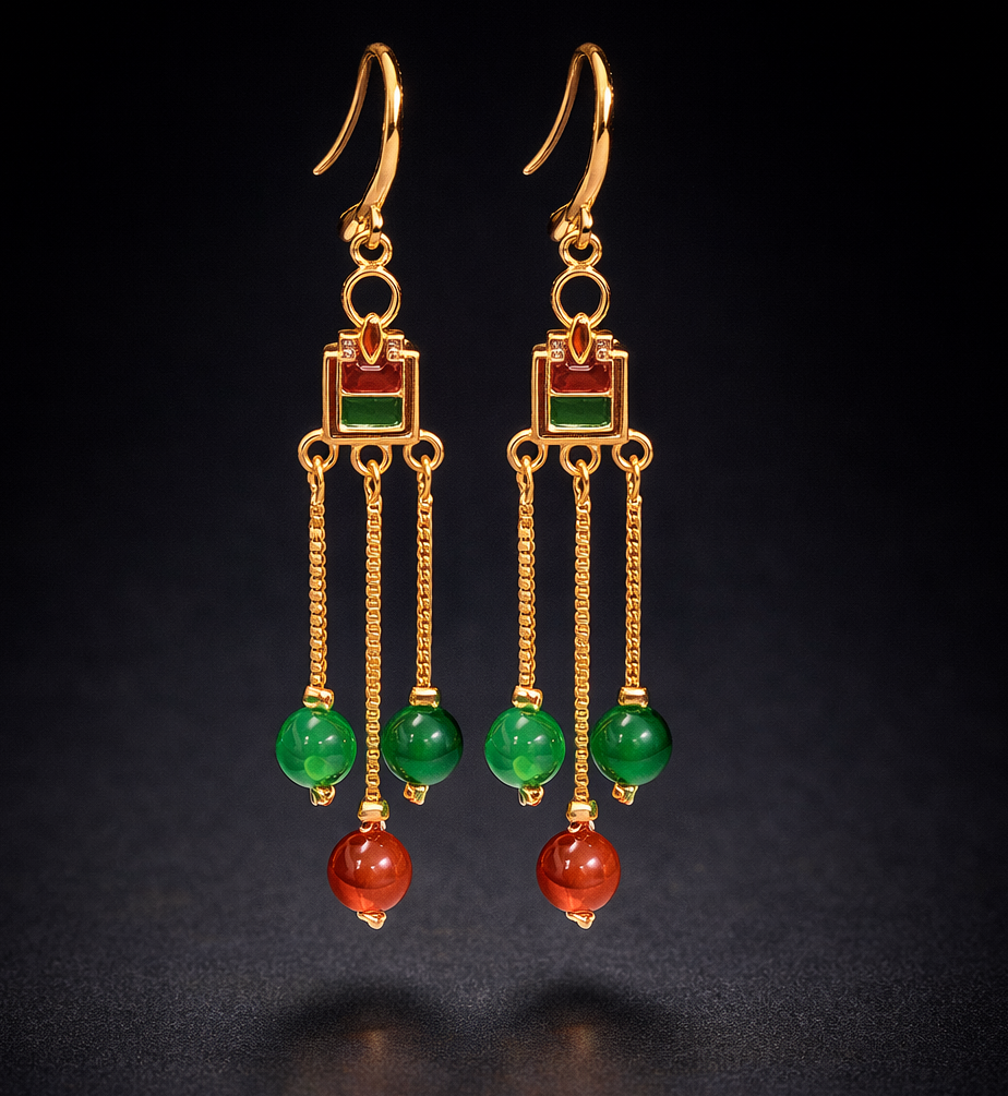 Multi-Color Beaded Chain Drop Earrings