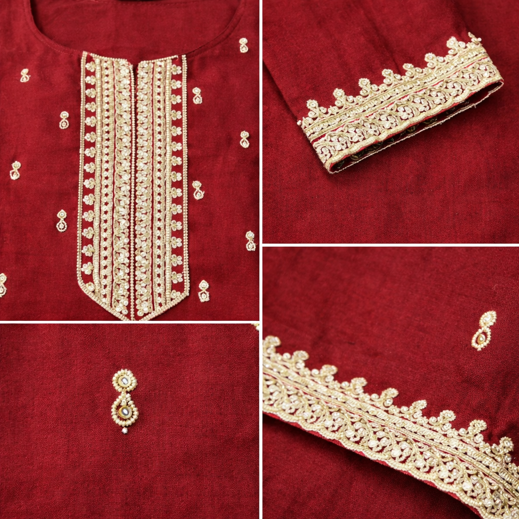 Maroon Embroidered Straight Kurti