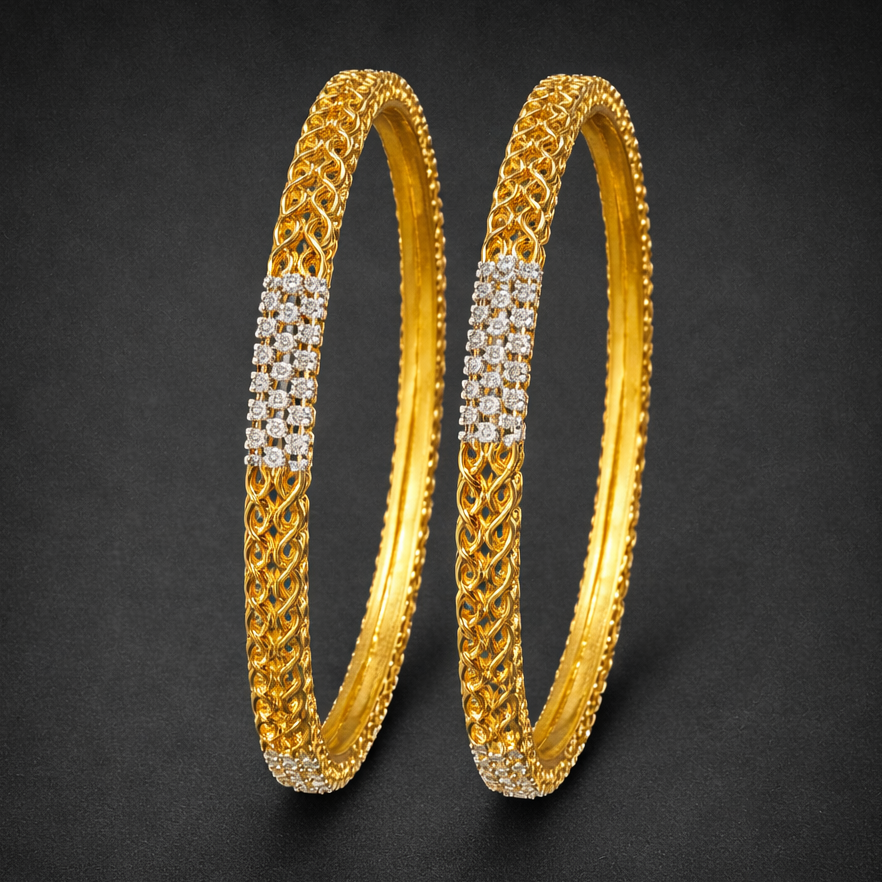 Elegant Diamond Accent Woven Design Bangles