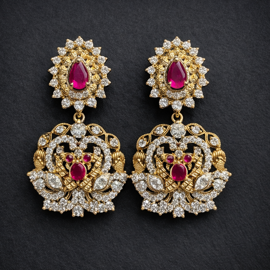 Ruby Radiance Peacock Chandbali