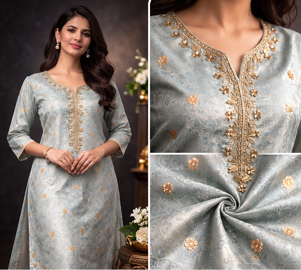 Steel Blue Zari Elegance Kurti