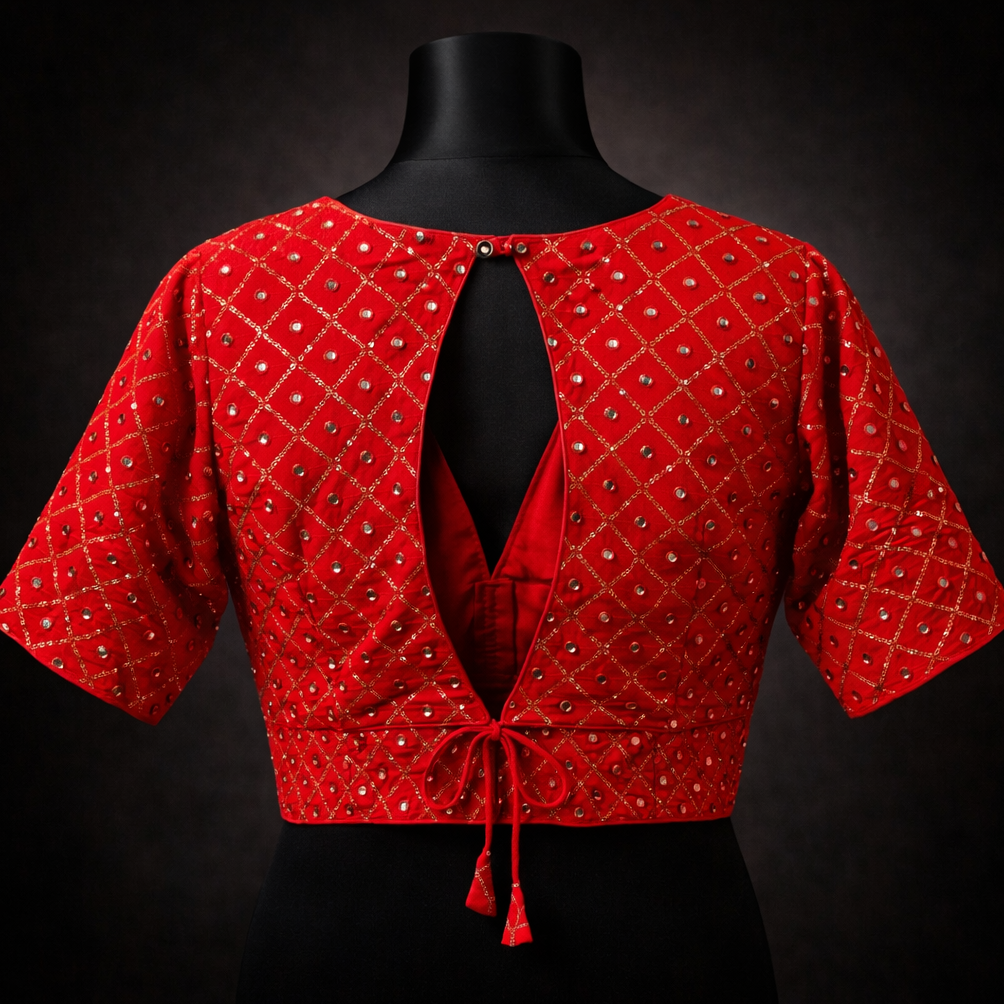 Red Mirror Work Designer Blouse