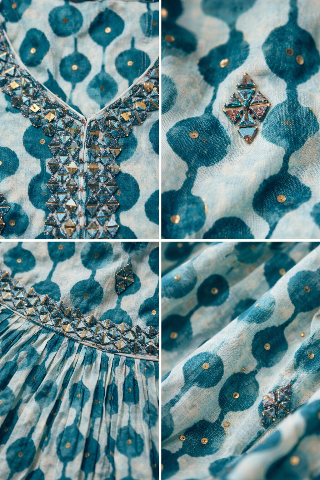 Teal Blue Printed Anarkali Kurti Set