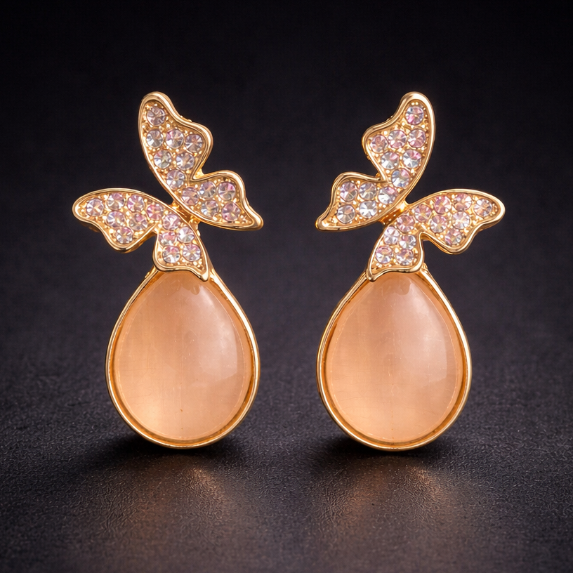 Peach Butterfly Drop Earrings