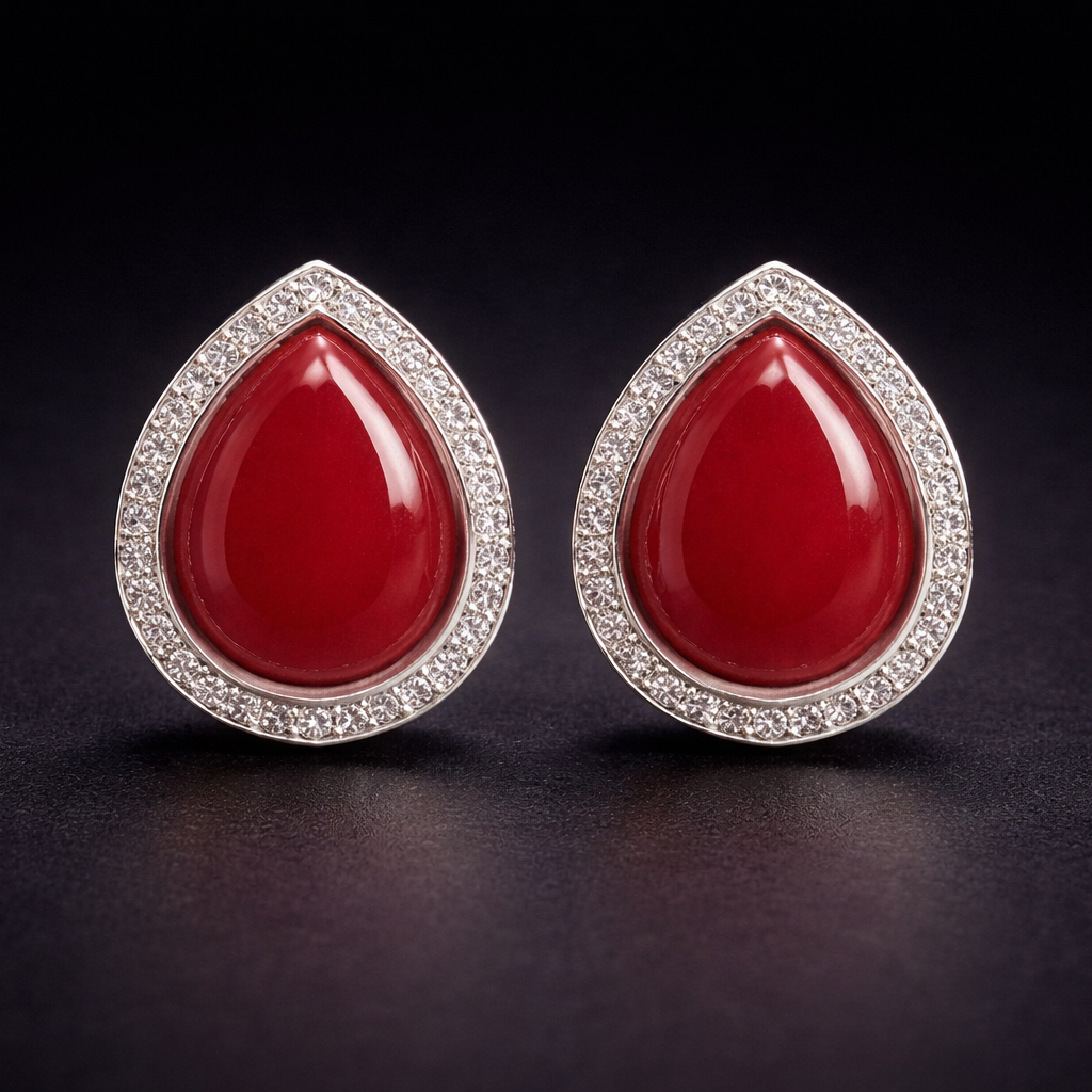 Ruby Red Teardrop Stud