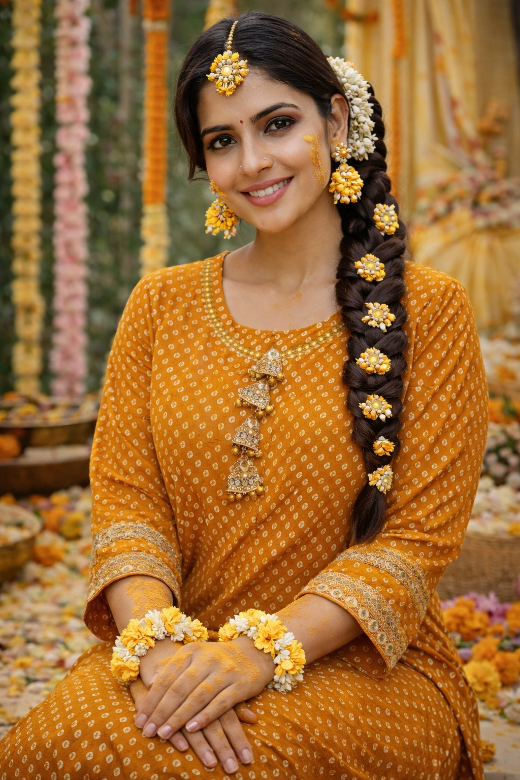 Mustard Yellow Printed Kurti with Gota Tassel