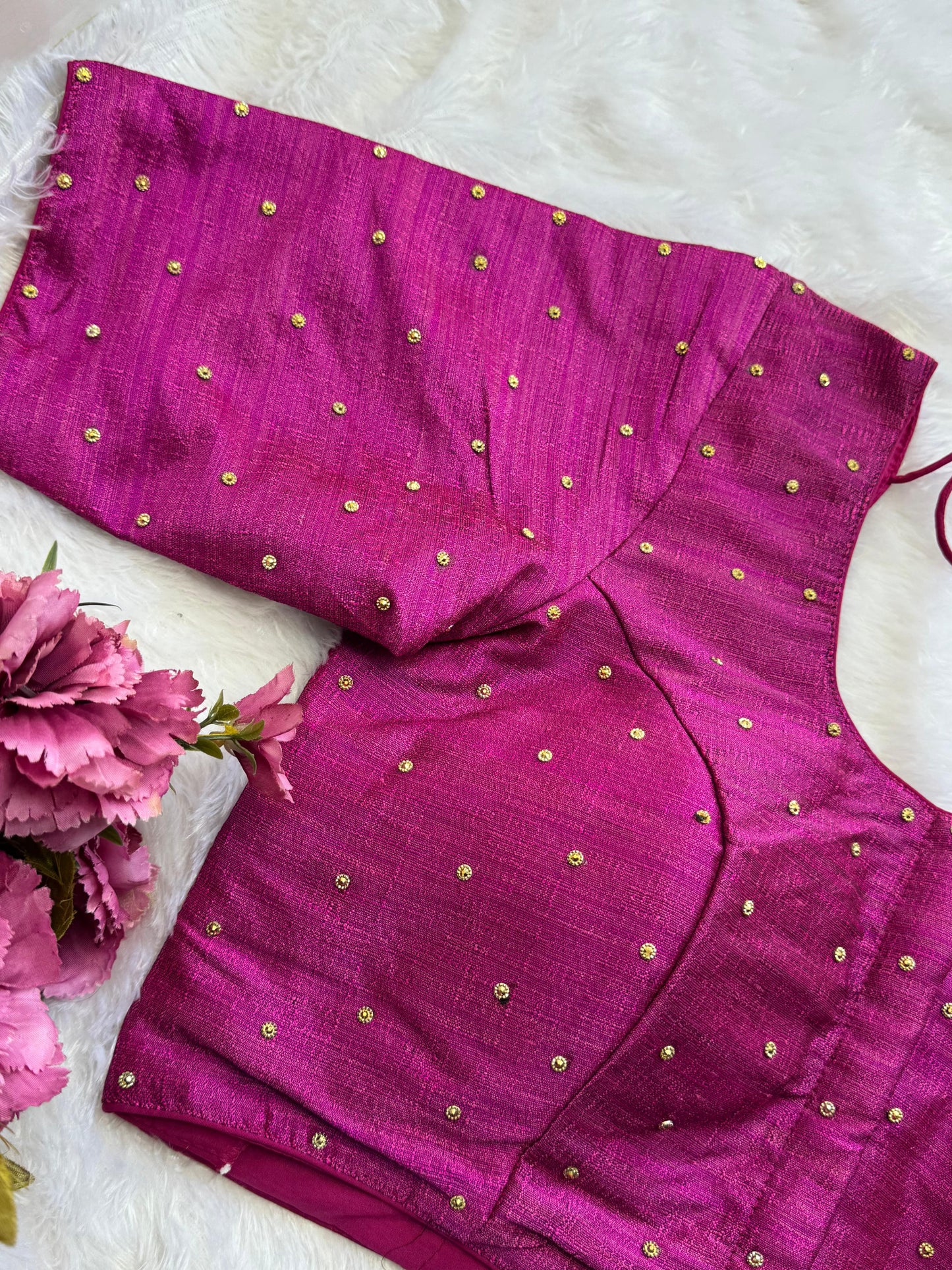 Velvet Readymade Blouse with Zari Buttas - Size : 40
