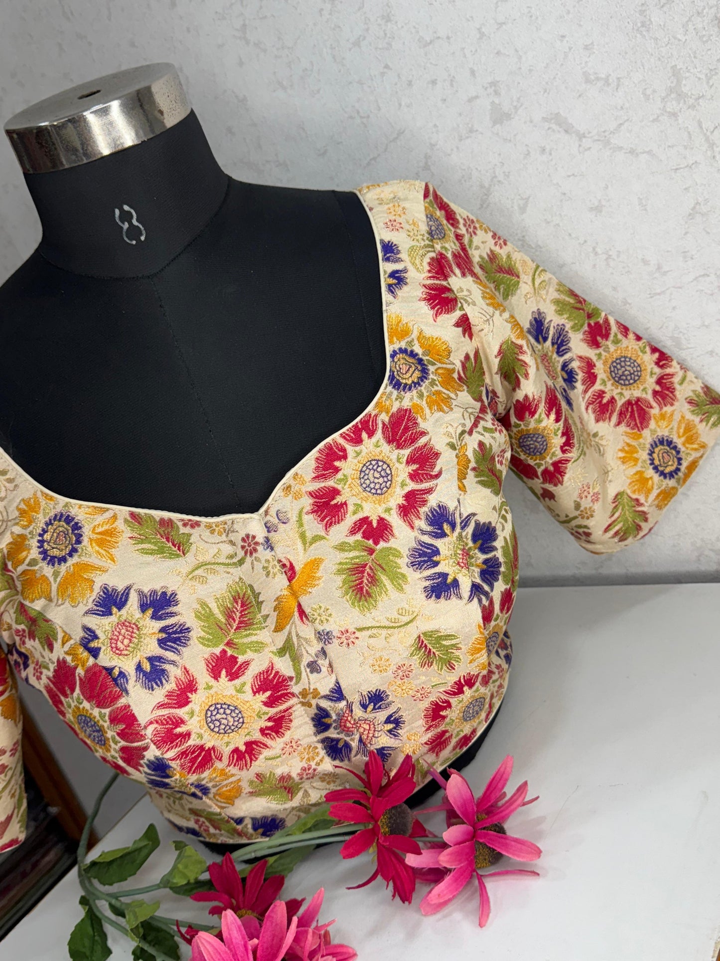 Premium Banarasi Multi Coloured Readymade Blouse Size 36