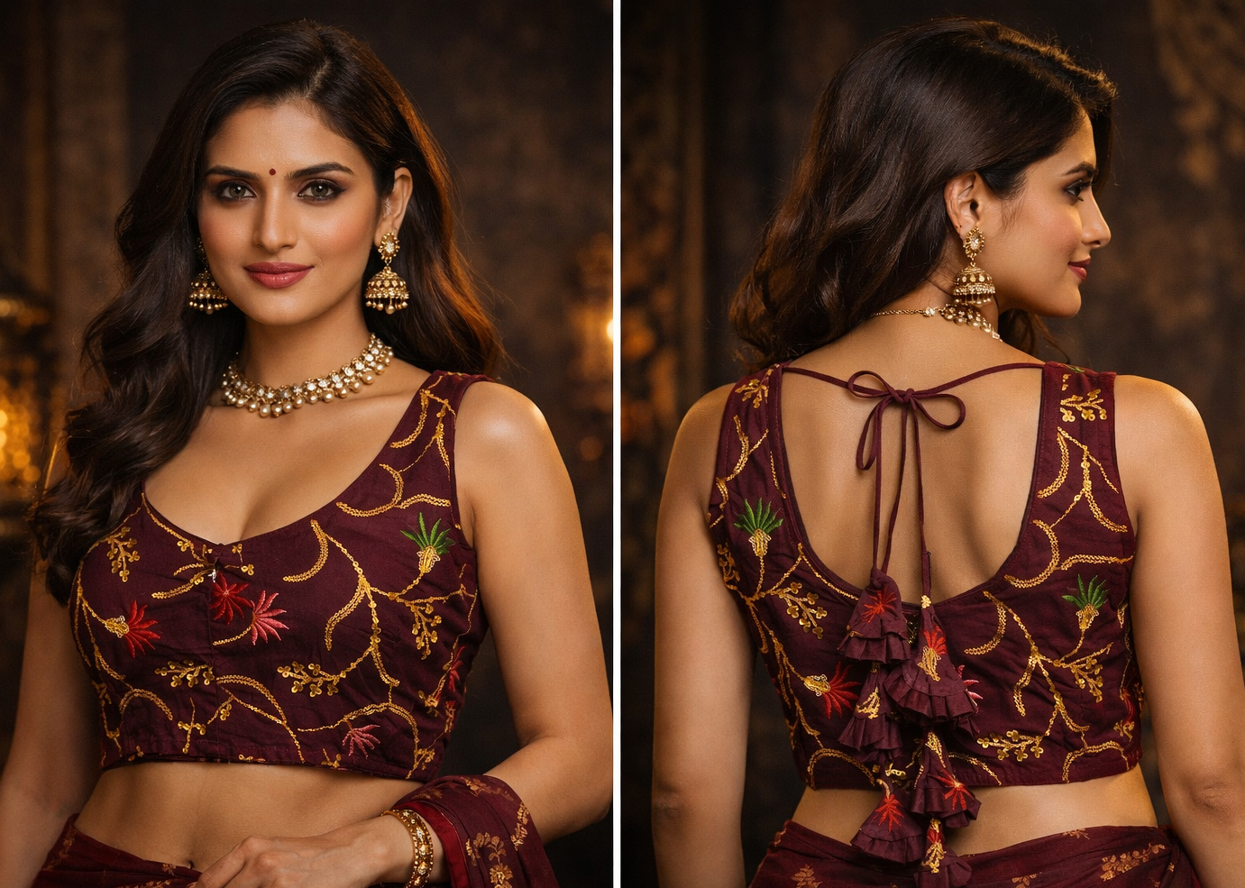 Maroon Embroidered Designer Blouse