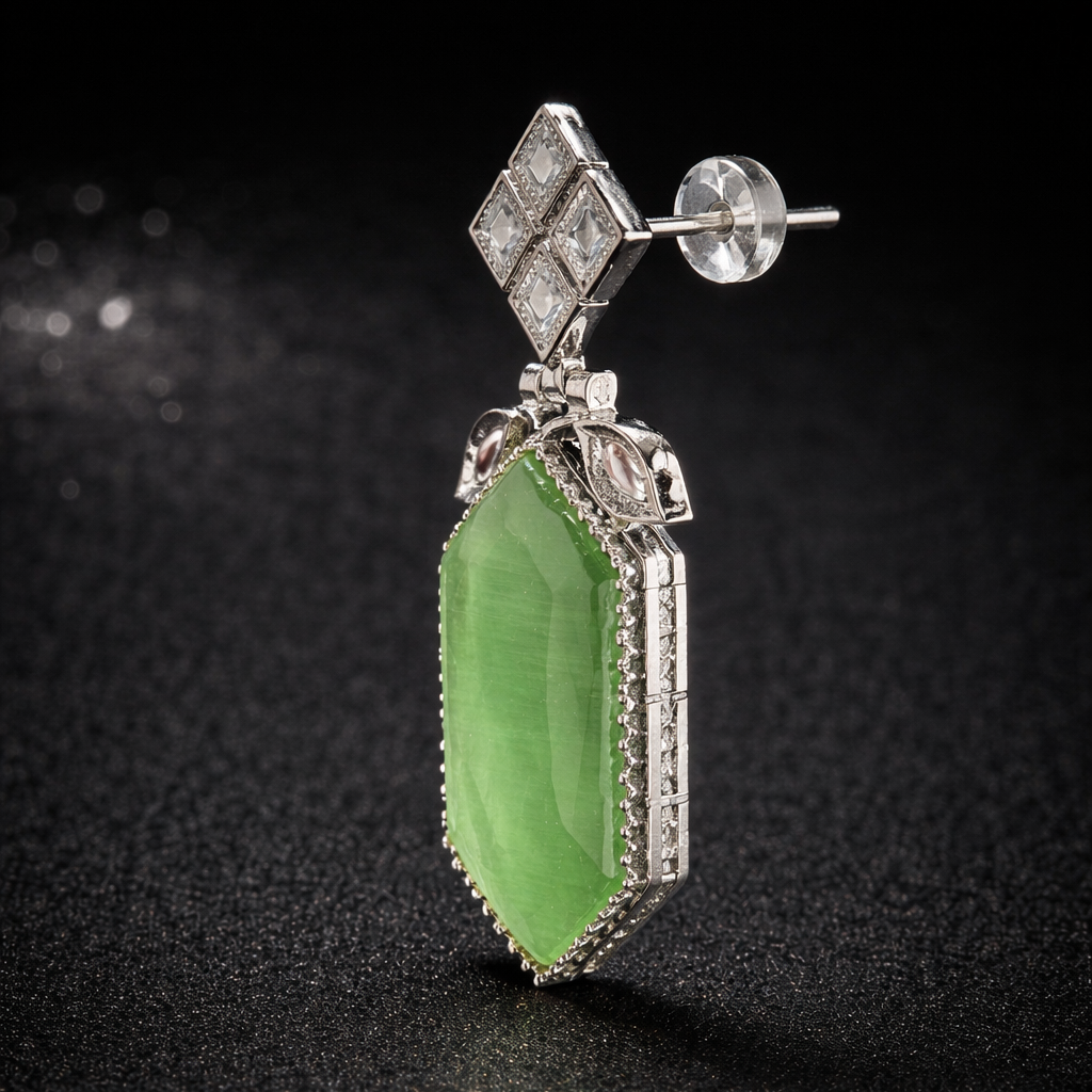Mystic Green Shield Earrings