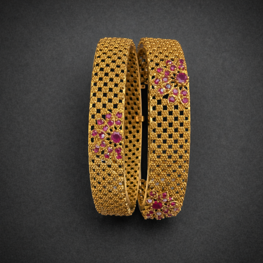 Traditional Ruby Floral Filigree Bangles