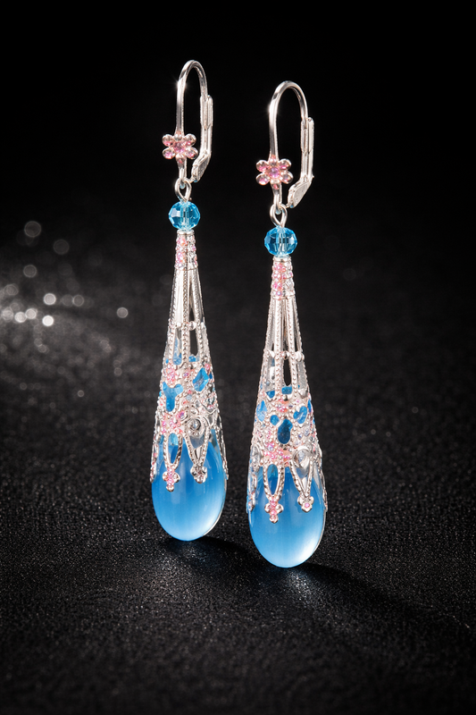 Ocean Blue Crystal Drop Earrings