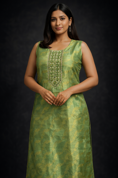 Sleeveless Green Festive Wear Kurti
