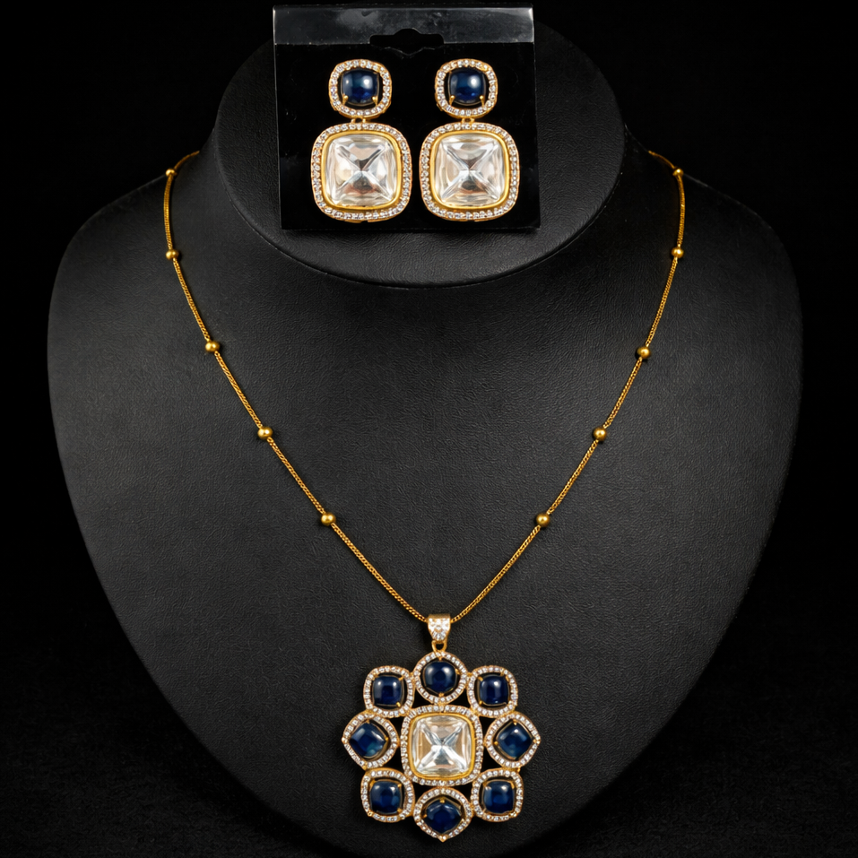 Elegant Blue Stone Pendant Set