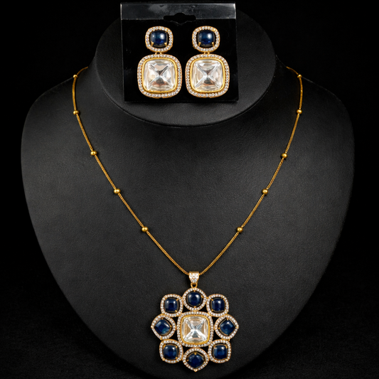 Elegant Blue Stone Pendant Set