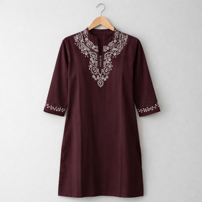 Wine Elegance Embroidered Kurti