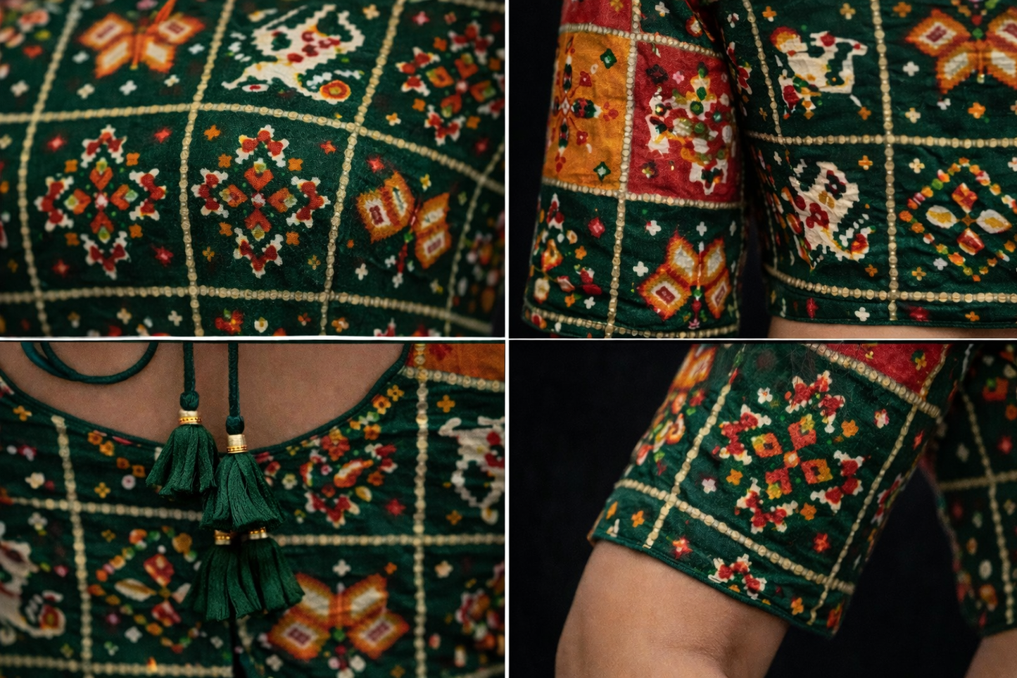 Heritage Motif Printed Green Blouse