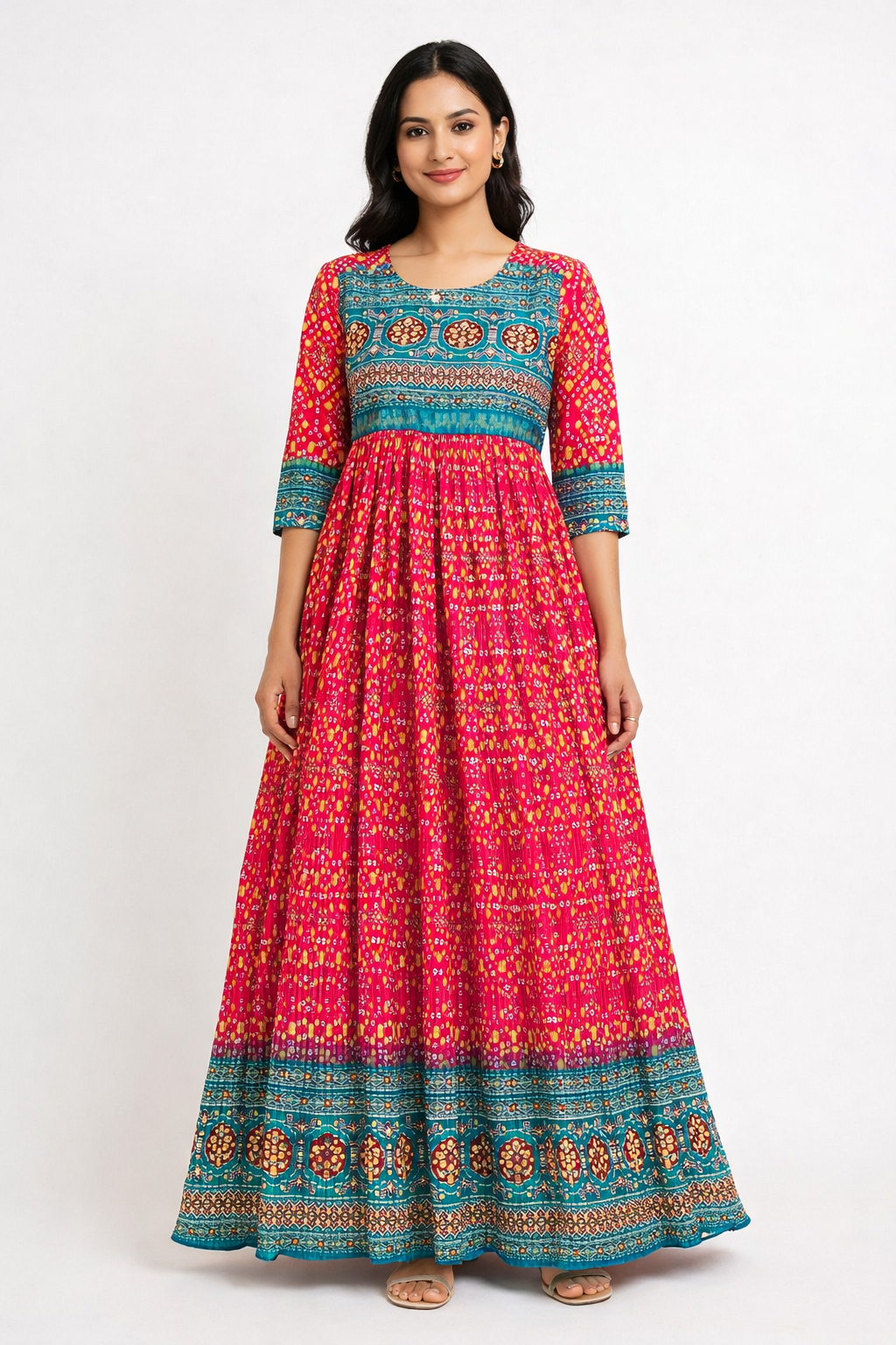 Vibrant Pink Printed Anarkali Style Kurti