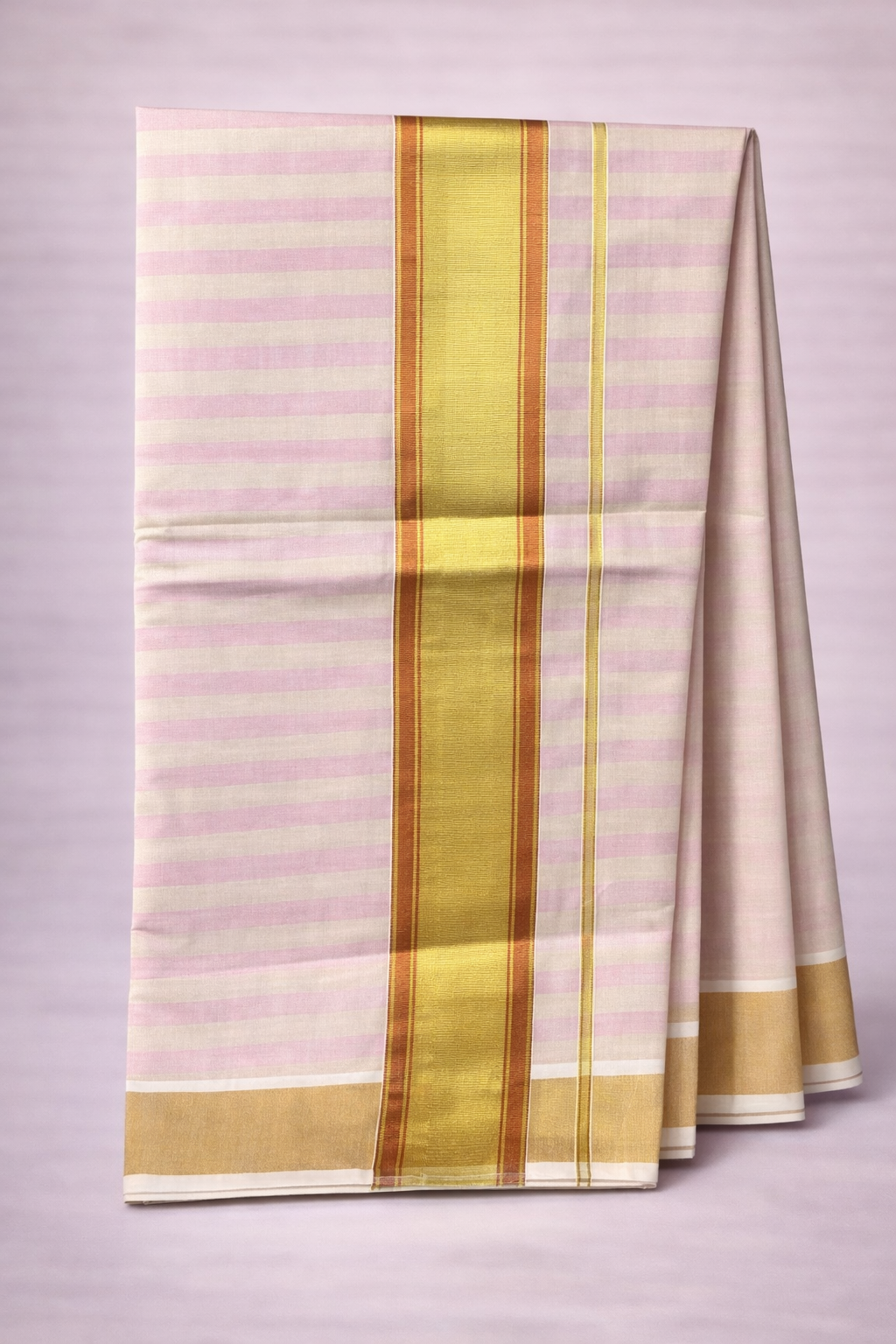 Elegant Rose Gold Tissue Silk Saree with Classic Gold Zari Border