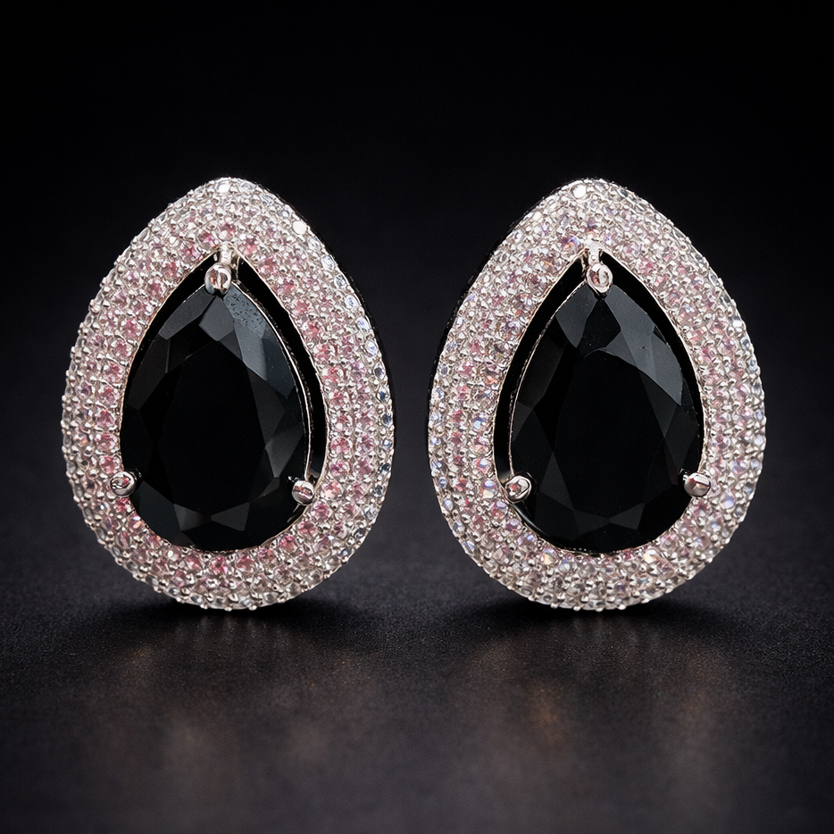 Black Teardrop Crystal Stud