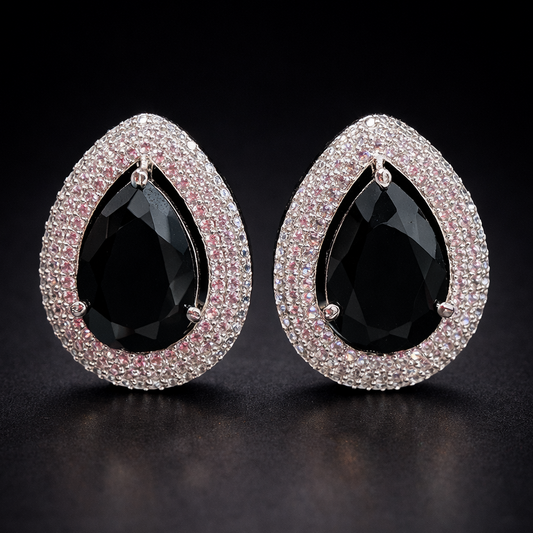 Black Teardrop Crystal Stud