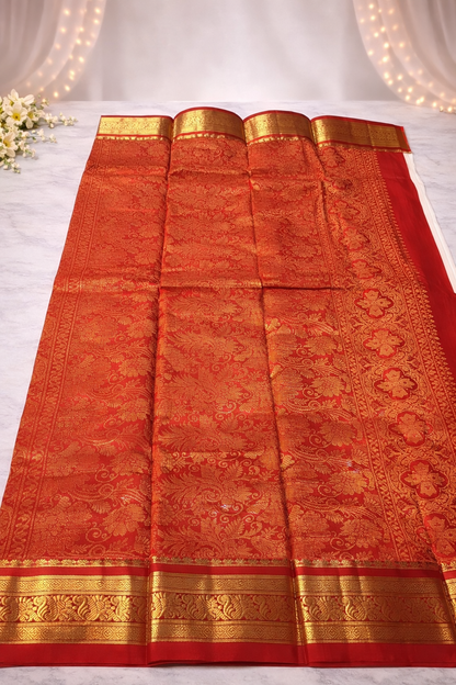 Elegant Ivory Silk Saree with Rich Sindoor Red & Gold Zari Border