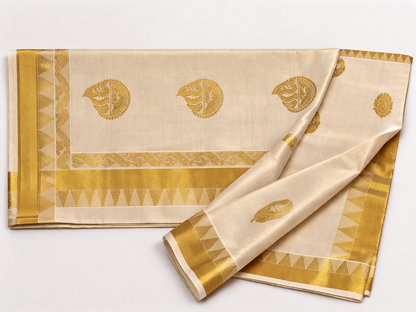 Classic Ivory Tissue Silk Saree with Rich Gold Zari Weaving