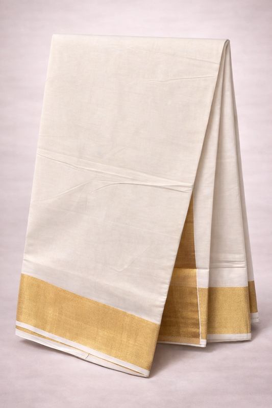 Traditional Off-White Saree with Classic Gold Zari Border