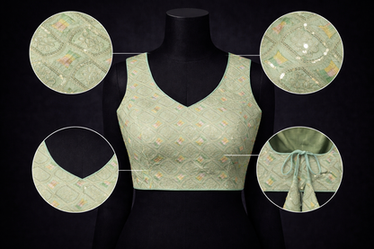 Pastel Green Jacquard Designer Blouse