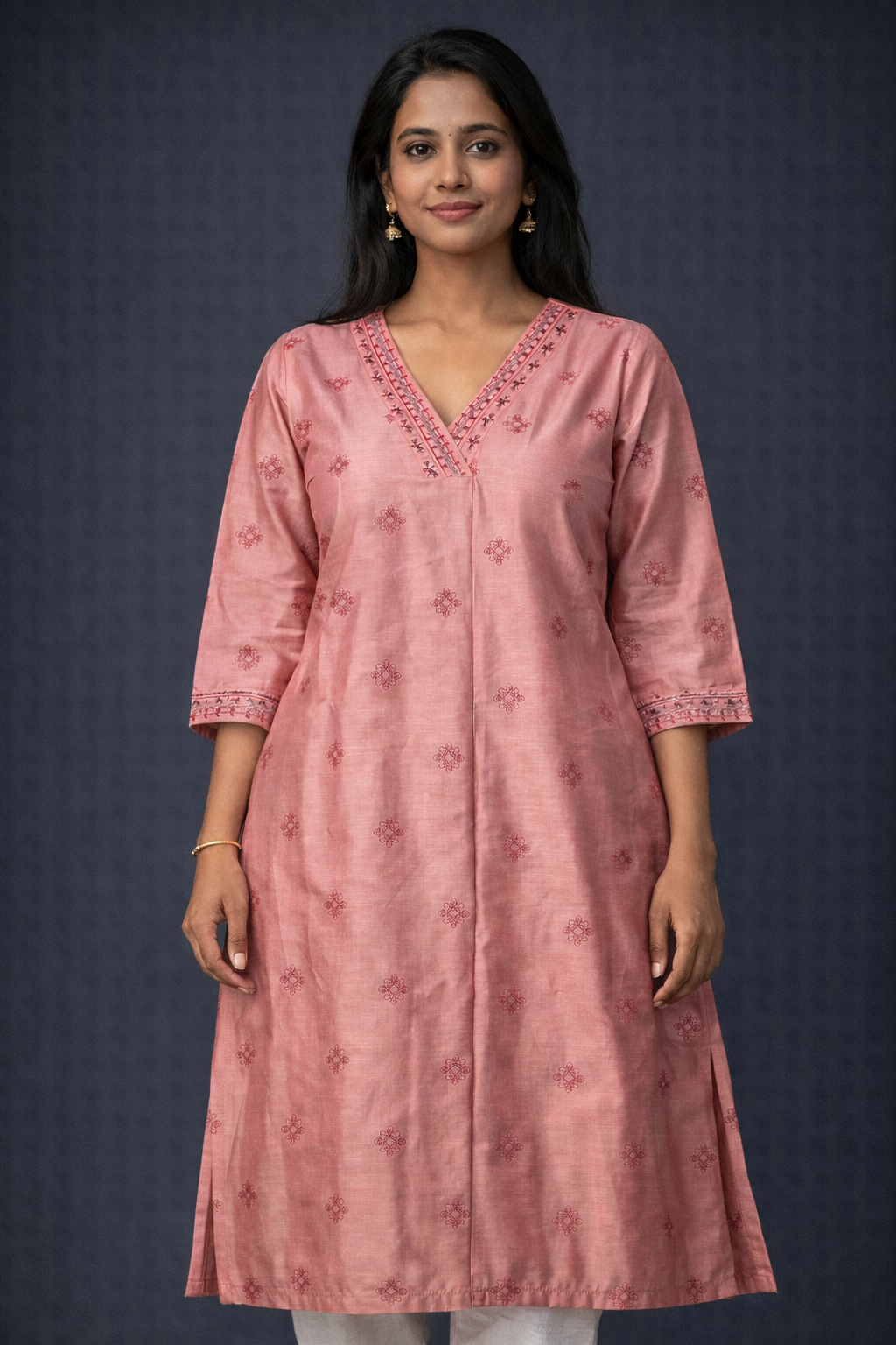 Rose Pink Embroidered Straight Kurti