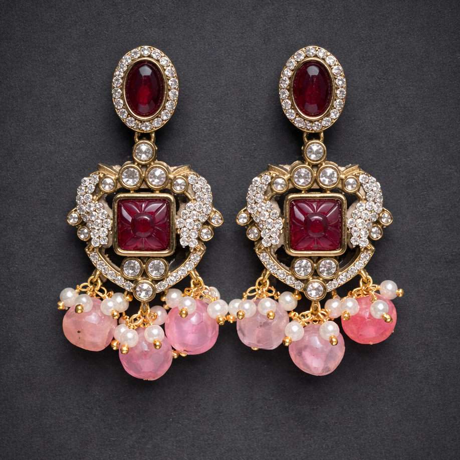 Ruby Rose Quartz Pearl Drop