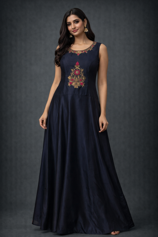 Midnight Blue Embroidered Anarkali Gown