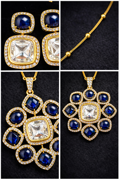 Elegant Blue Stone Pendant Set