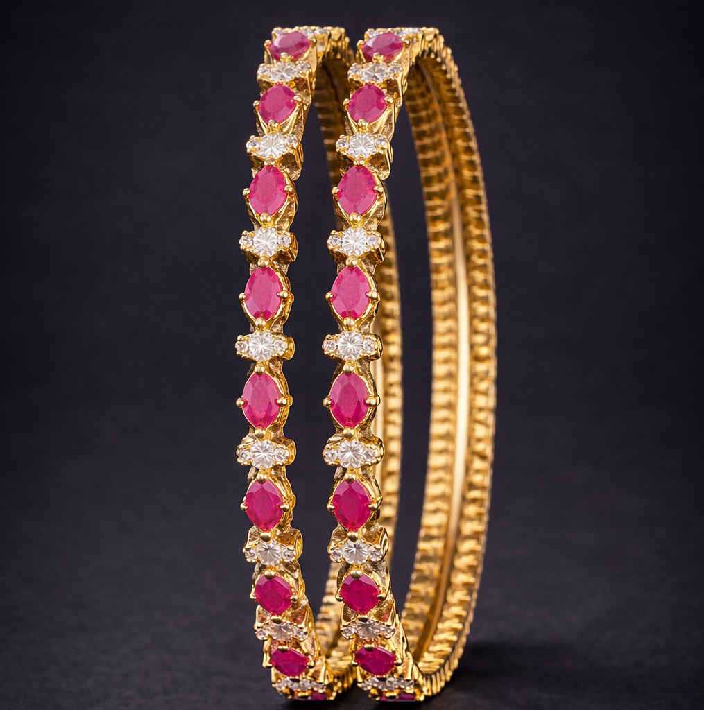 Ruby Pink AD Gold Finish Bangles