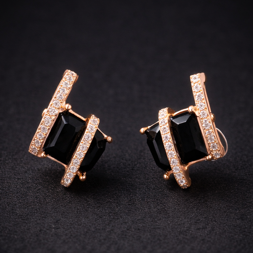 Midnight Black Crystal Geometric Stud