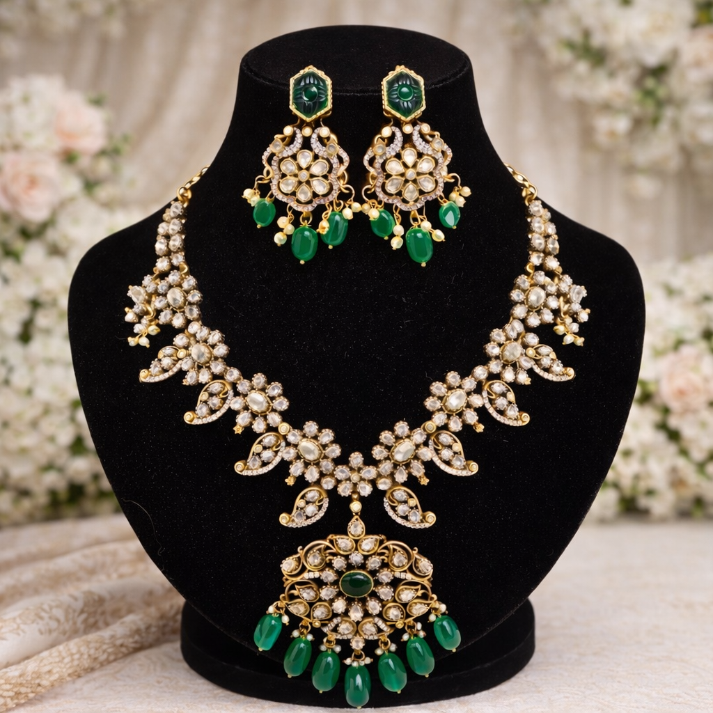Emerald Elegance Kundan Bridal Necklace