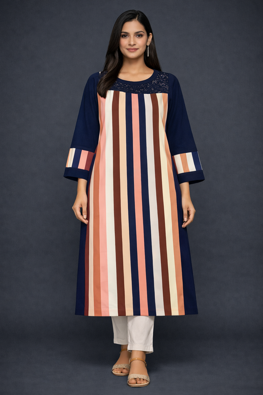 Multicolor Striped A-Line Kurti