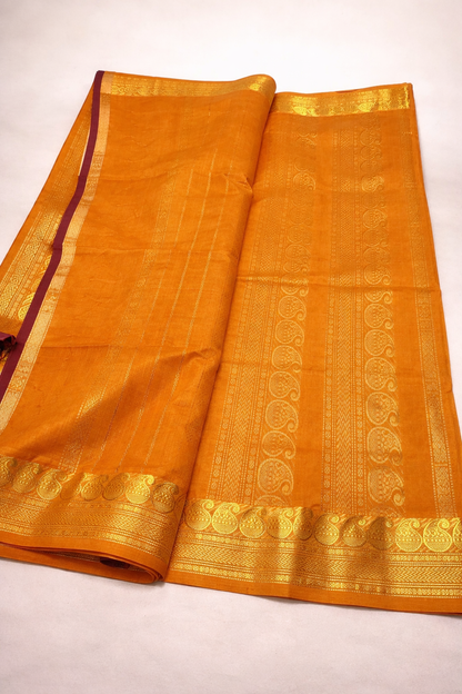 Royal Maroon & Mustard Kanchipuram Silk Saree with Rich Gold Zari Border