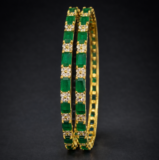 Emerald Green AD Gold Finish Bangles